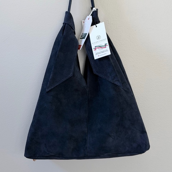 Divina Firenze Genuine Leather Suede Navy Blue Women's Shoulder Bag - Picture 3 of 12